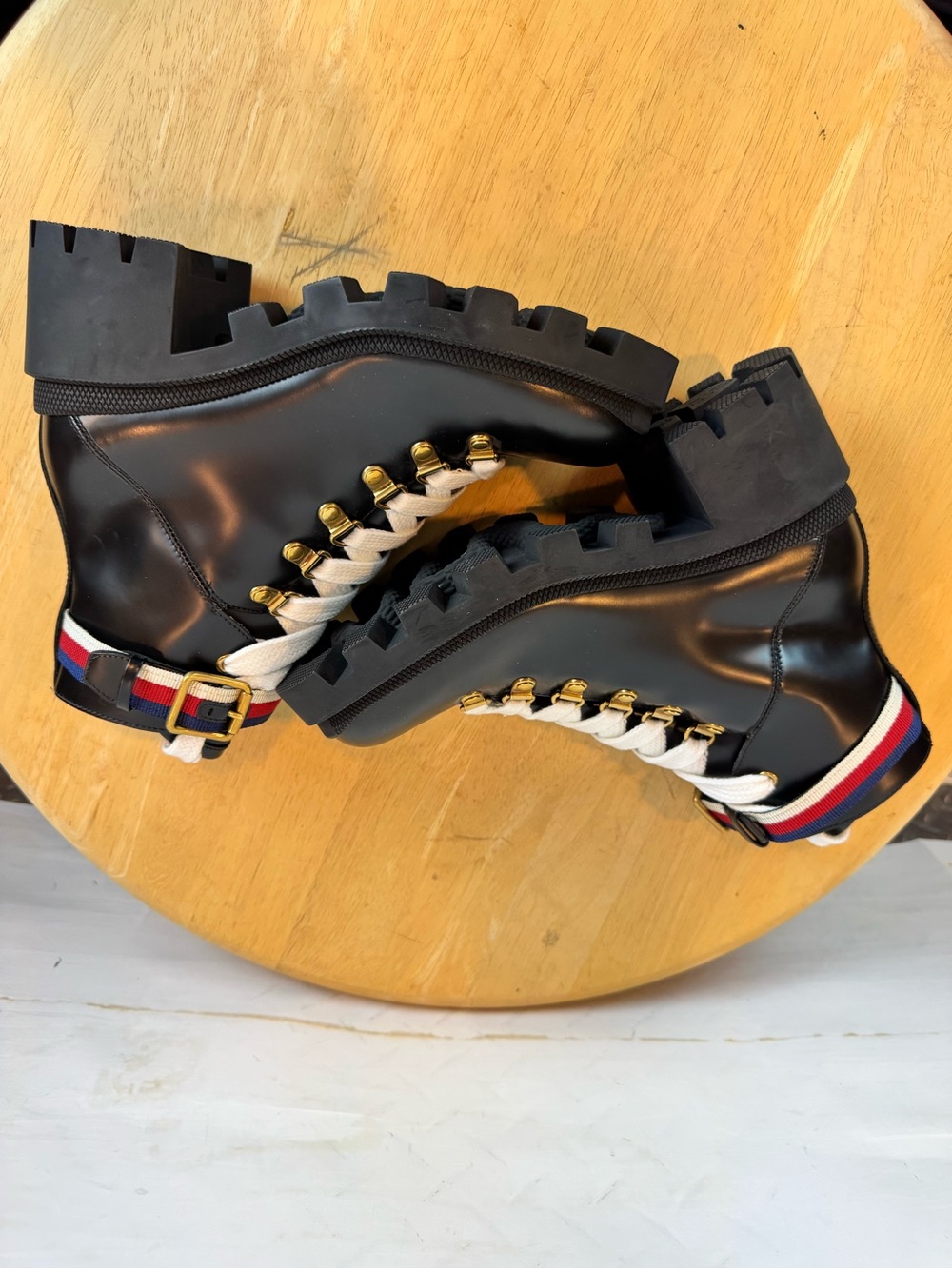 Gucci | Black Leather Lace-Up Combat Boot, EU 36.5 - Picture 8 of 12